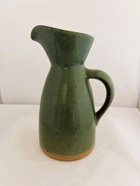 Vintage Pitcher Mid-century Heavy Pottery Pitcher Green